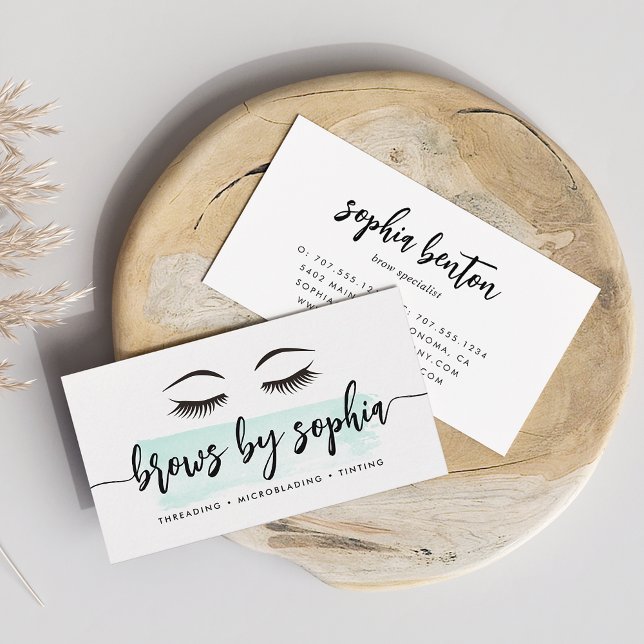 Pastel Mint Watercolor Brow Services Business Card (Creator Uploaded)