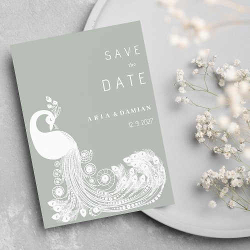 Pastel mint white royal peacock chic Save the Date Invitation