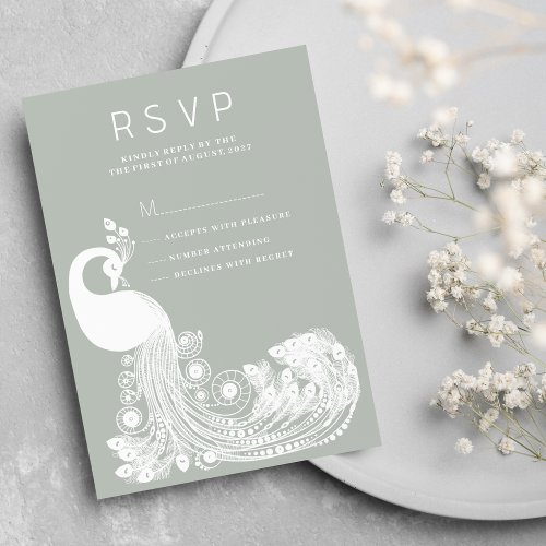 Pastel mint white royal peacock elegant RSVP Invitation
