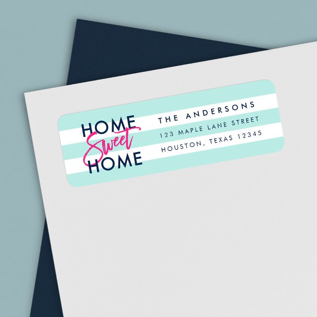 Pastel Mint White Stripes Blue Home Sweet Home Label (Creator Uploaded)