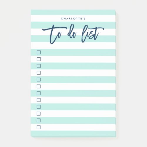 Pastel Mint  White Stripes Blue To Do List Post_it Notes