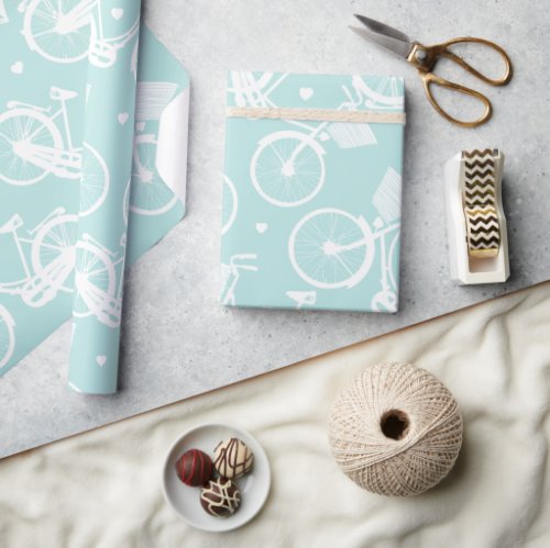 Pastel Mint White Vintage Retro Bicycle Wrapping Paper