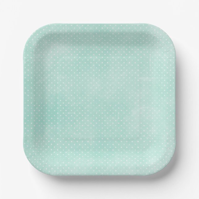 Pastel Minty Blue Turquoise Tiny Polka Dots Paper Plates (Front)