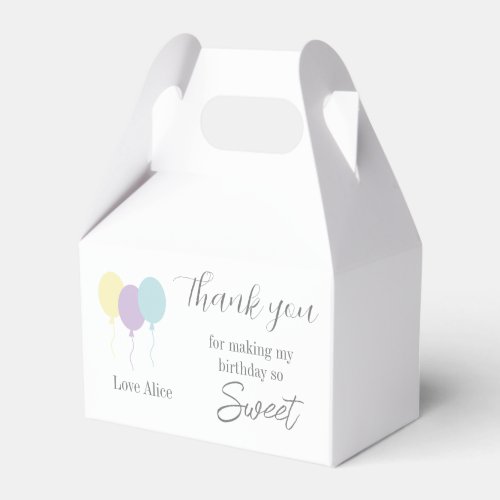 Pastel minty lilac balloons 1st Birthday Thank you Favor Boxes