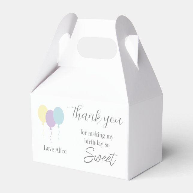 Pastel minty lilac balloons 1st Birthday Thank you Favor Boxes (Front Side)
