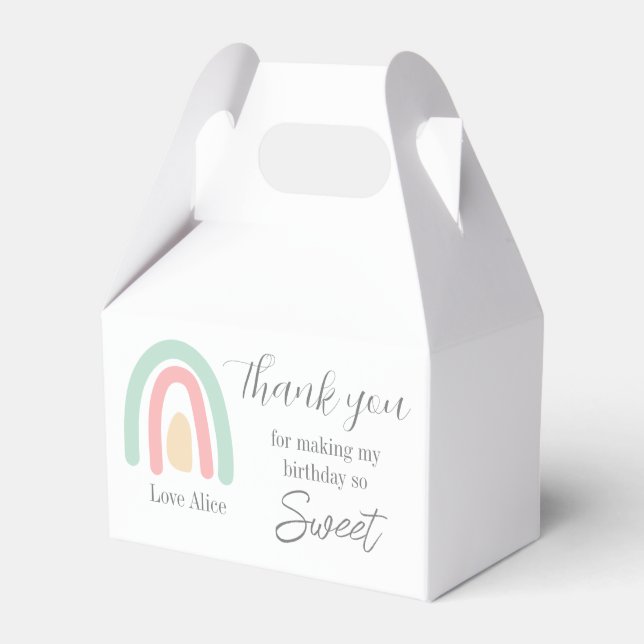 Pastel minty rainbow 1st Birthday  thank you Favor Boxes (Front Side)