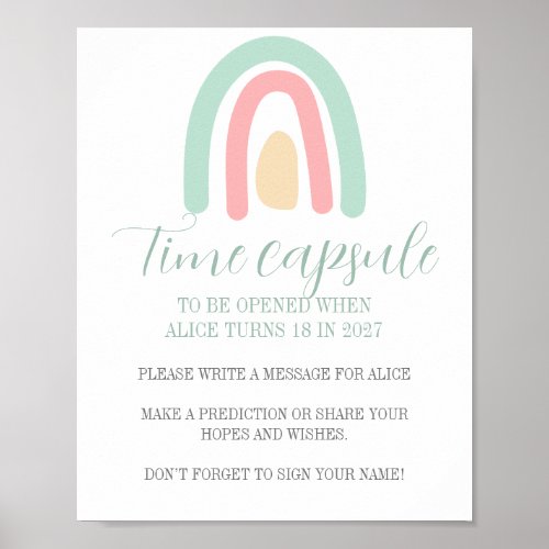 Pastel minty rainbow 1st Birthday Time Capsule Poster