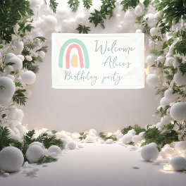 Pastel minty rainbow Baby 1st Birthday Party Banner