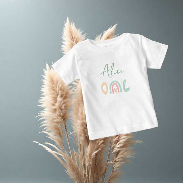 Pastel minty yellow rainbow 1st Birthday party Bab Baby T-Shirt (Creator Uploaded)