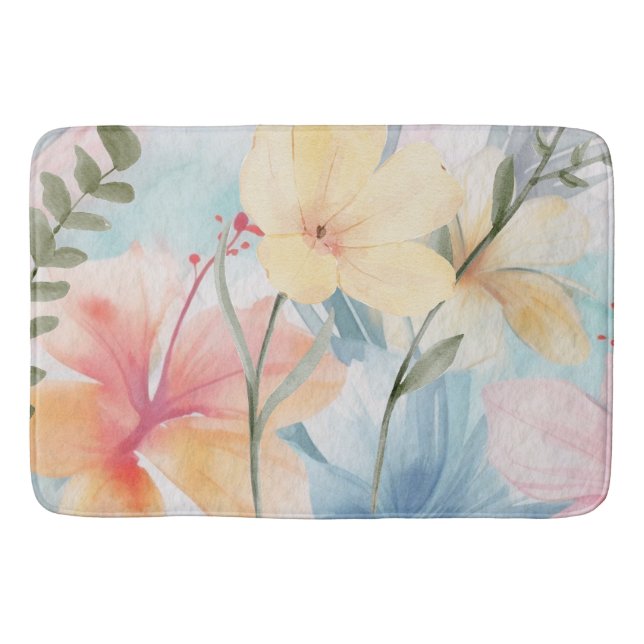 PASTEL MODERN ART FLOWERS BATH MAT (Front)