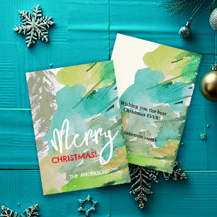 Pastel Modern Christmas Tree Watercolor Art Holiday Card