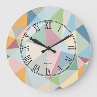 Pastel Modern Colorful Geometric Pattern Large Clock