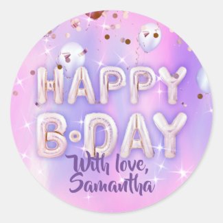 Pastel Modern Glam Trendy Balloons Happy Birthday Classic Round Sticker
