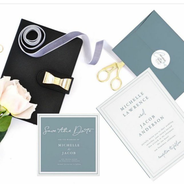 Pastel Modern Minimalist Slate Blue Wedding Invitation (Creator Uploaded)