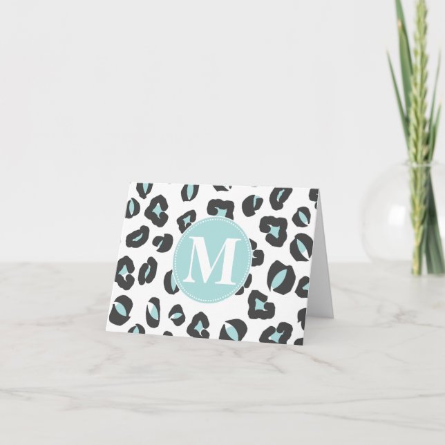 Pastel Modern Monogram Cheetah Print Note Card (Front)