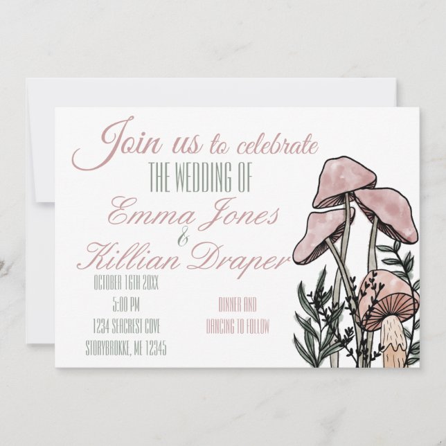 Pastel Modern Mushrooms Invitation (Front)