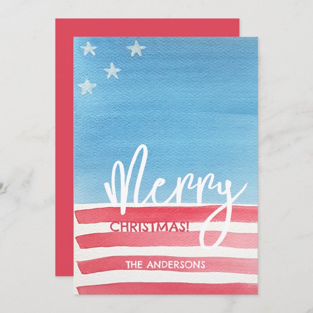 Pastel Modern Watercolor Flag Holiday Card (Front/Back)