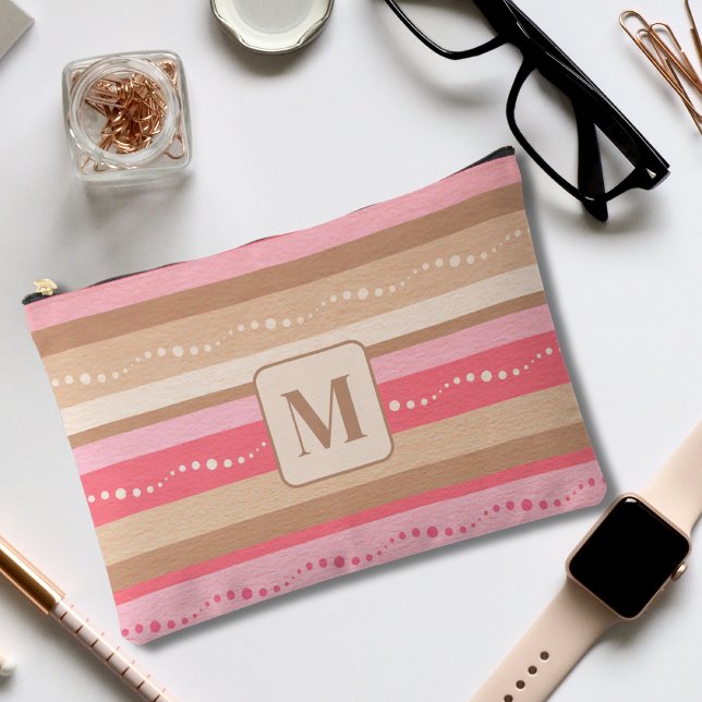Pastel Monogram And Stripes Pattern Large Accessory Pouch (Creator Uploaded)