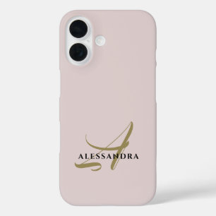 Pastel Monogram blush pink gold black minimalist  iPhone 16 Case
