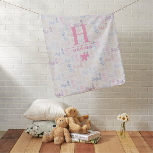 Pastel Monogram Initial Name Personalized Baby Blanket