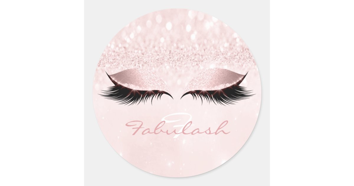 Pastel Monogram Name Glitter Pink Eye Lash Girl 16 Classic Round Sticker Zazzle Com