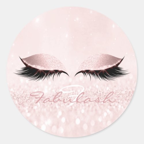 Pastel Monogram Name Glitter Pink Eyes Lash Girly Classic Round Sticker