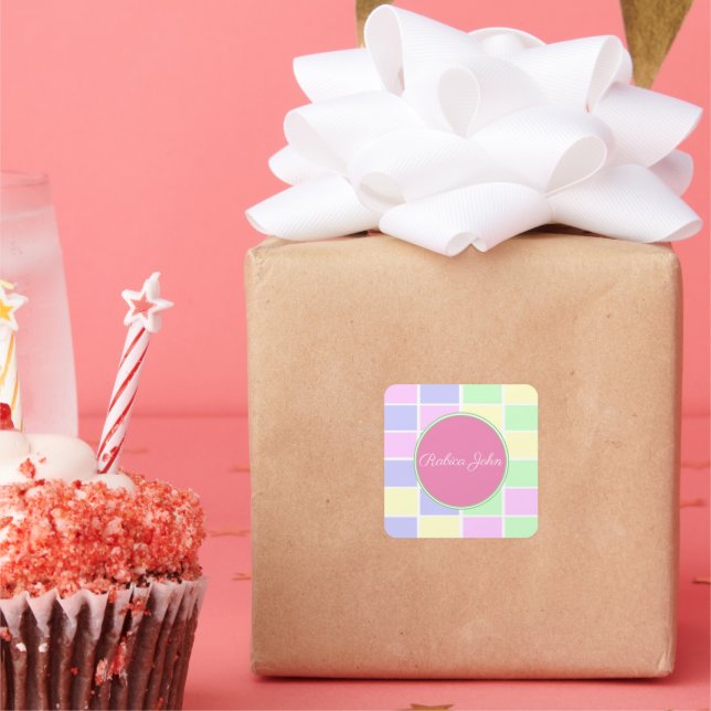 Pastel Monogram Square Favor Tag Design (Party)
