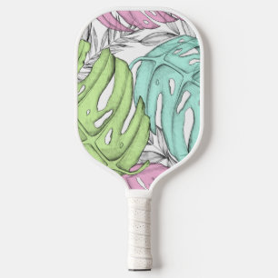 Pastel monstera palm leaf tropical watercolor  pickleball paddle