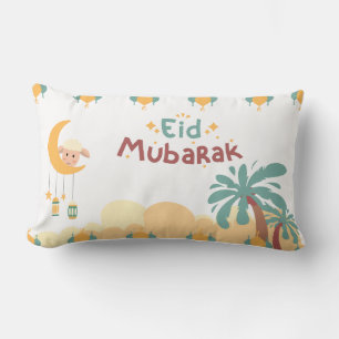 Pastel Moon & Palm Eid Mubarak Throw Pillow- eid Lumbar Pillow