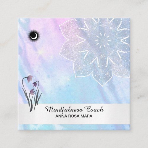  Pastel Moon QR code Mandala Foil Floral  Squar Square Business Card