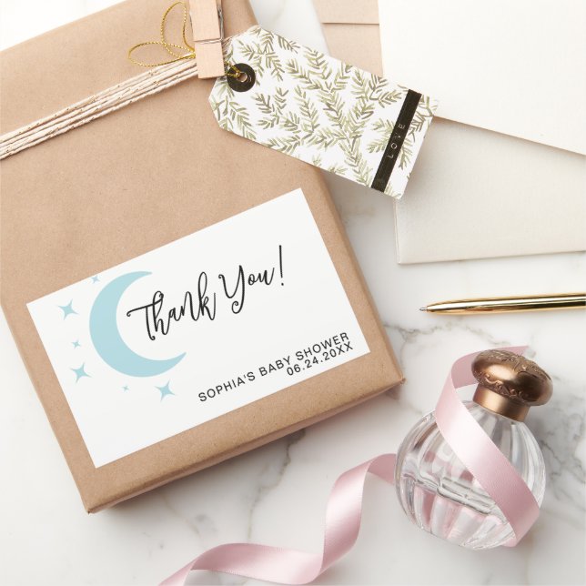 Pastel Moon Stars Baby Shower Thank You Rectangular Sticker (Gifting)