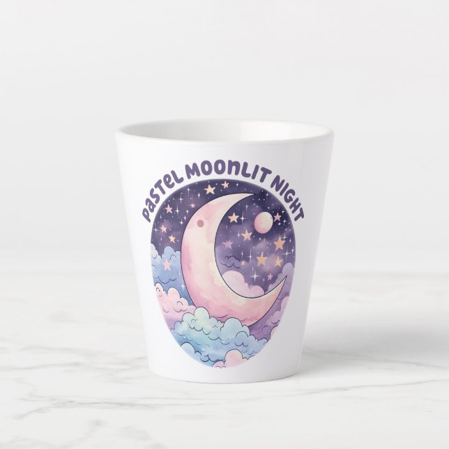 Pastel Moonlit Night – Dreamy Crescent Moon Latte Mug (Front)