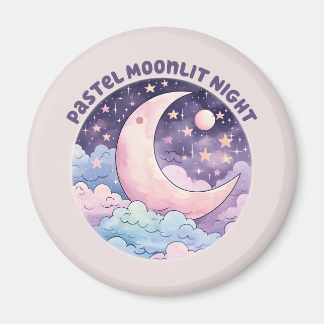 Pastel Moonlit Night – Dreamy Crescent Moon Magnet (Front)