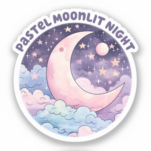 Pastel Moonlit Night – Dreamy Crescent Moon Sticker (Front)