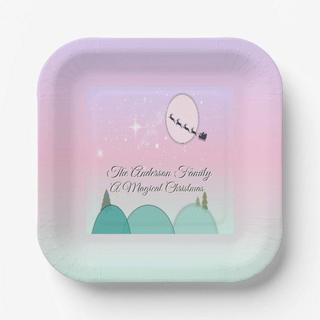 Pastel Moonlit Winter Cheer Paper Plates (Front)