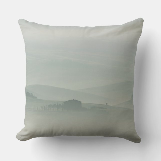 Pastel morning in foggy Tuscany Throw Pillow (Front)