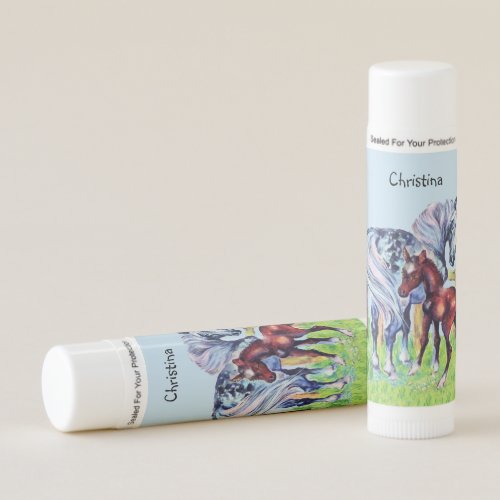 Pastel Mother Horse in Grass Fence Brown Colt Lip Balm