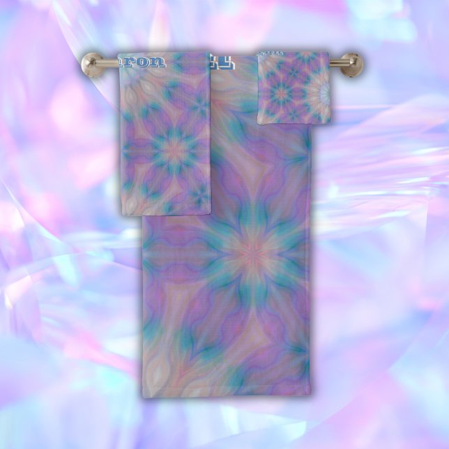 Pastel Mother of Pearl Pattern Name Monogram | Bath Towel Set (Creator Uploaded)