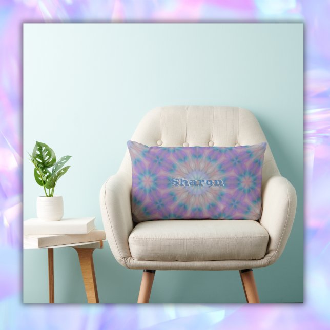 Pastel Mother of Pearl Pattern Name Monogram | Lumbar Pillow (Creator Uploaded)