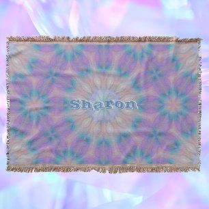 Pastel Mother of Pearl Pattern Name Monogram Throw Blanket