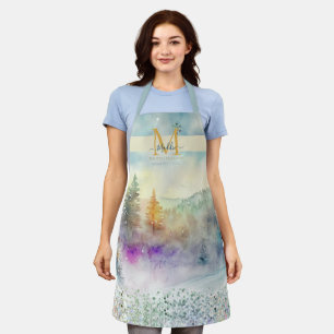 Pastel mountain forest artsy custom Monogram Apron