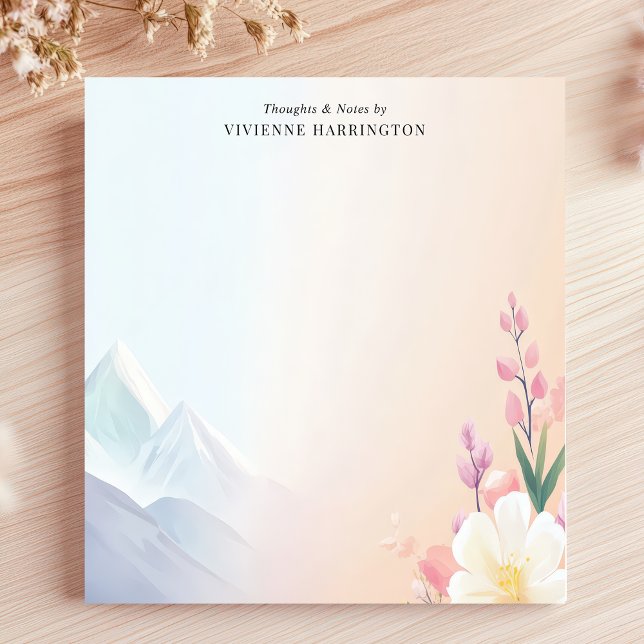 Pastel Mountains Floral Scenery Personalized Name Notepad (Creator Uploaded)