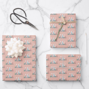 Pastel Mountains on Salmon Pink Wrapping Paper Sheets