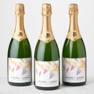 Pastel Multi-Colored Confetti White Wedding Champagne Label