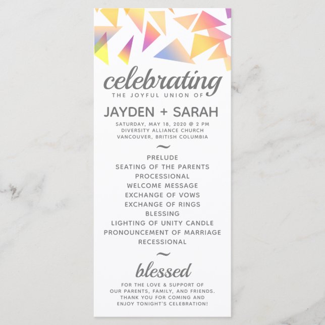 Pastel Multi-Colored Confetti White Wedding Program (Front)