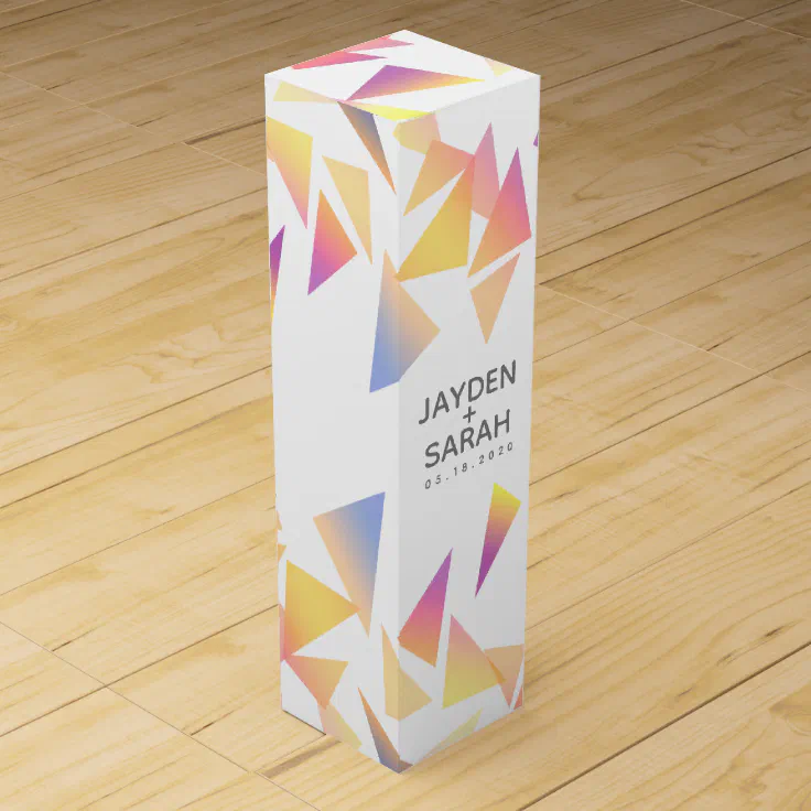 Pastel Multi-Colored Confetti White Wedding Wine Box
