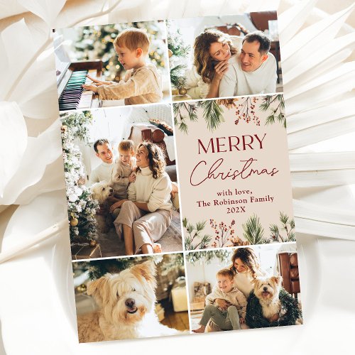 Pastel Multi Family Photo Merry Christmas Card