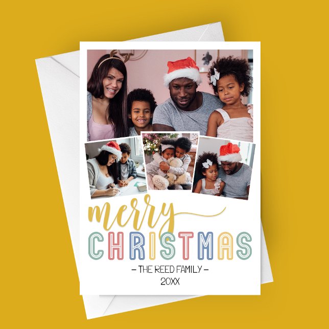 Pastel Multi-Photo Christmas Photo Card (Pastel Merry Christmas Family Photo Card | 4 Photos)