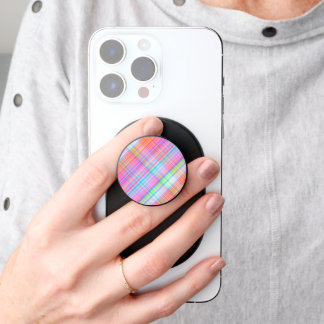 Pastel Multicolor Plaid Fabric PopSocket