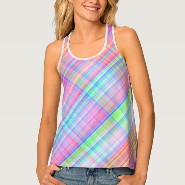 Pastel Multicolor Plaid Fabric  Tank Top (Front)
